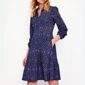 Boden Tiered Jersey Shirt Paisley Bird Dress